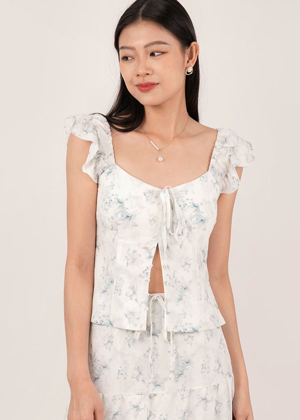 Heartstrings Flutter Top in Florals (Blue Grey)