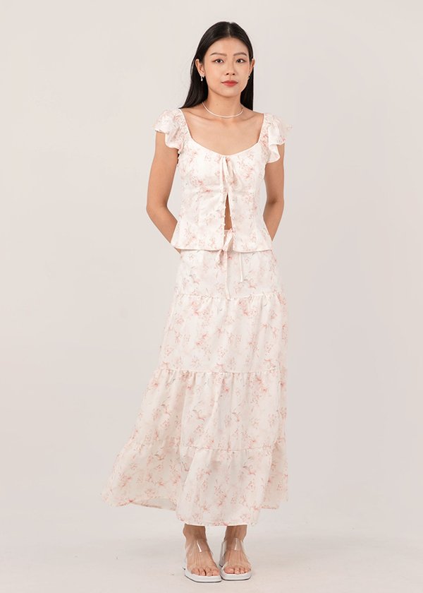 Heartstrings Flutter Maxi Skirt in Florals (Pastel Red) 