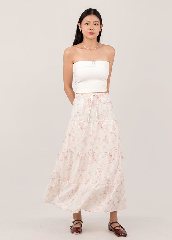 Heartstrings Flutter Maxi Skirt in Florals (Pastel Red) 