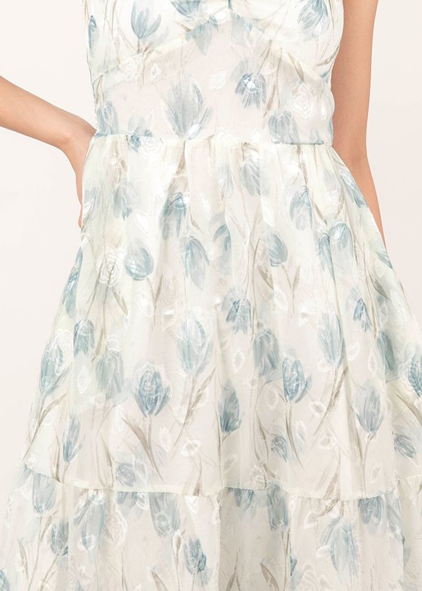 Devoted Tulips Midi Dress in Blue Tulips