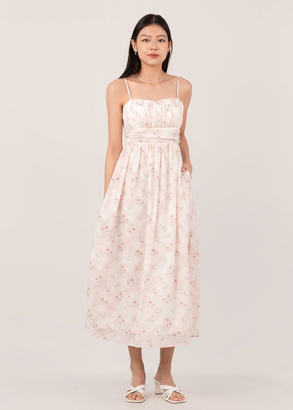 Eternal Florals Ruched Maxi Dress in Florals (Pink)