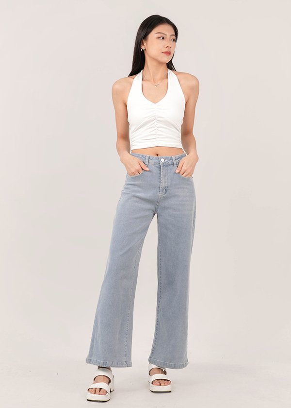 Ribbon At The Back Straight Cut Jeans (Petite) in Demin Blue