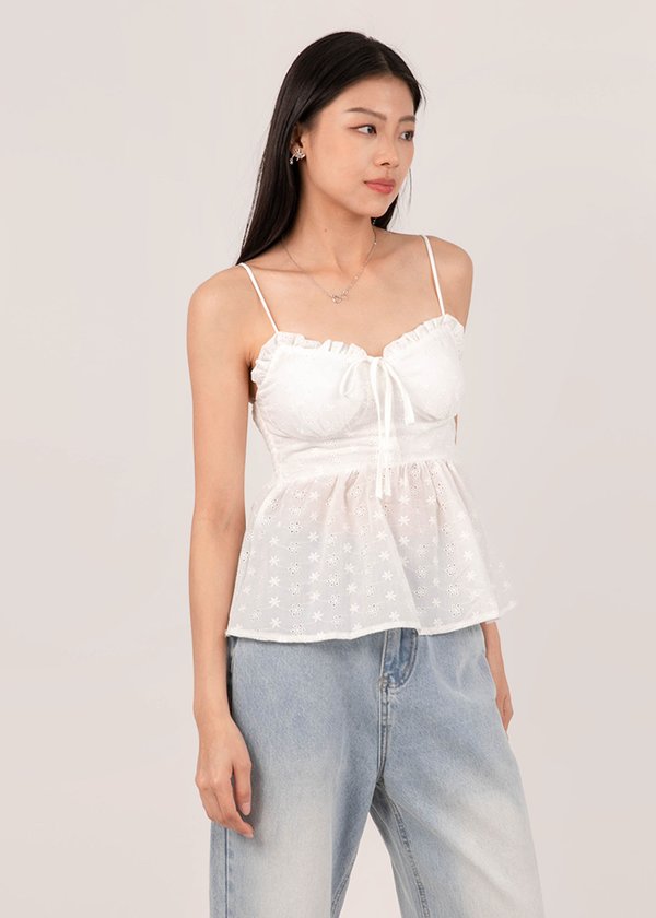 One Glance Eyelet Peplum Top in White 