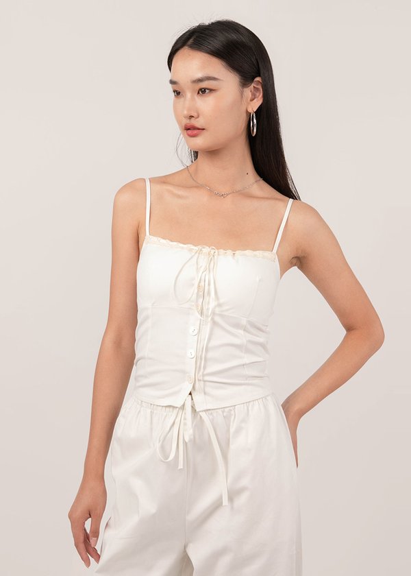 Seaside Contrast Lace Top in Off White