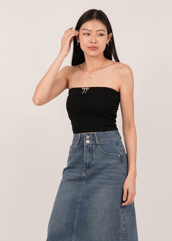 Cherish Ribbon Tube Top in Black