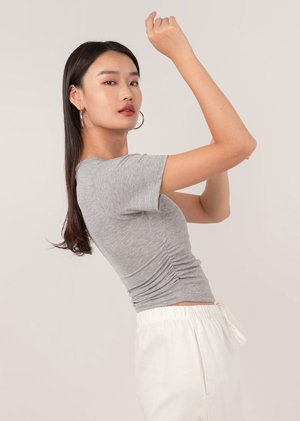 Endless Comfort Ruched Tee in Heather Grey