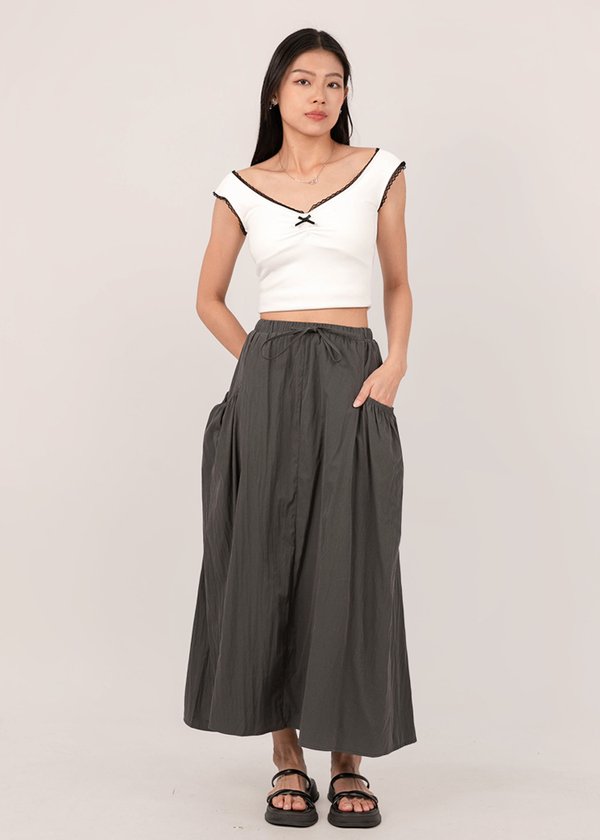 Spring Romance Midi Skirt in Shadow Grey