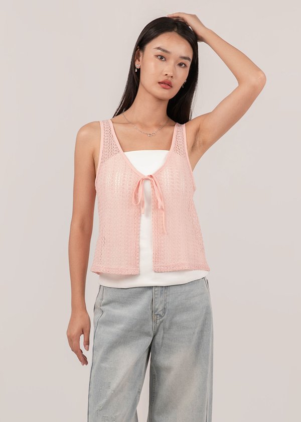 Boho Crochet Outerwear (Sleeveless) in Soft Pink