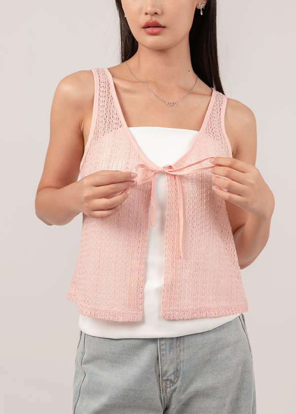 Boho Crochet Outerwear (Sleeveless) in Soft Pink