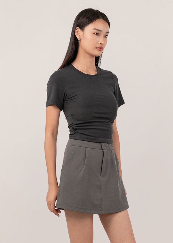 Endless Comfort Ruched Tee in Gun Metal