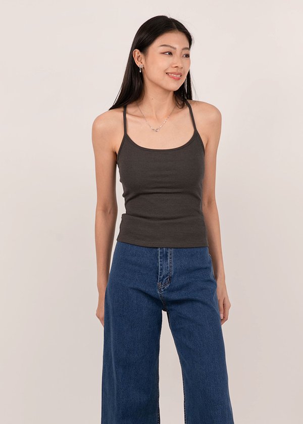 Best Of Basics Cross Tank Top in Charcoal Grey