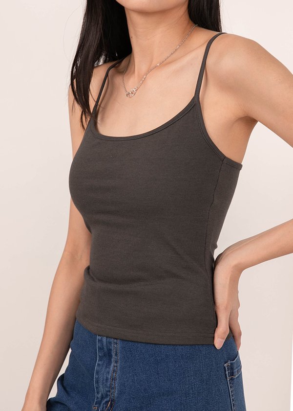 Best Of Basics Cross Tank Top in Charcoal Grey