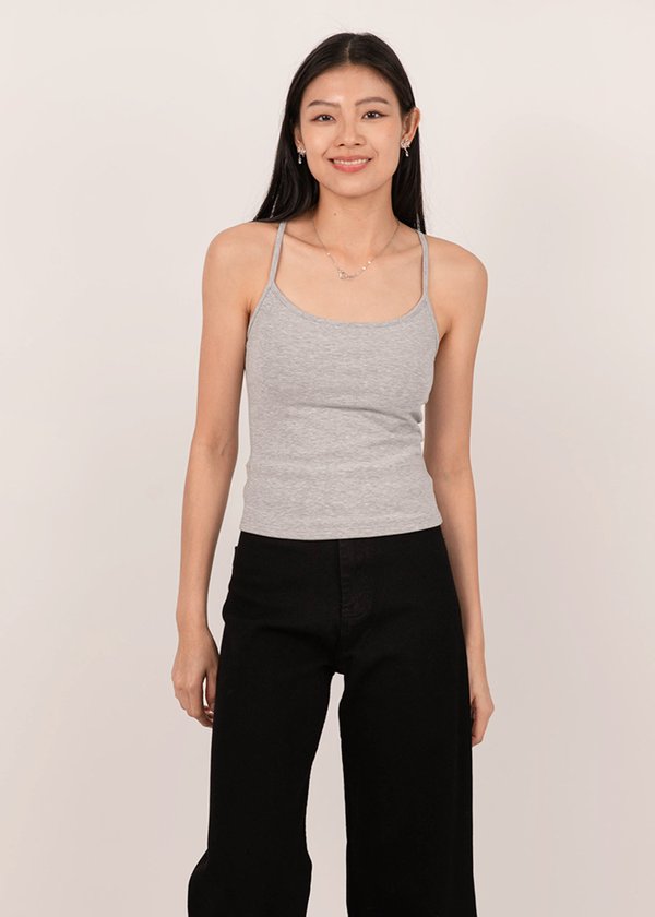 Best Of Basics Cross Tank Top in Heather Grey