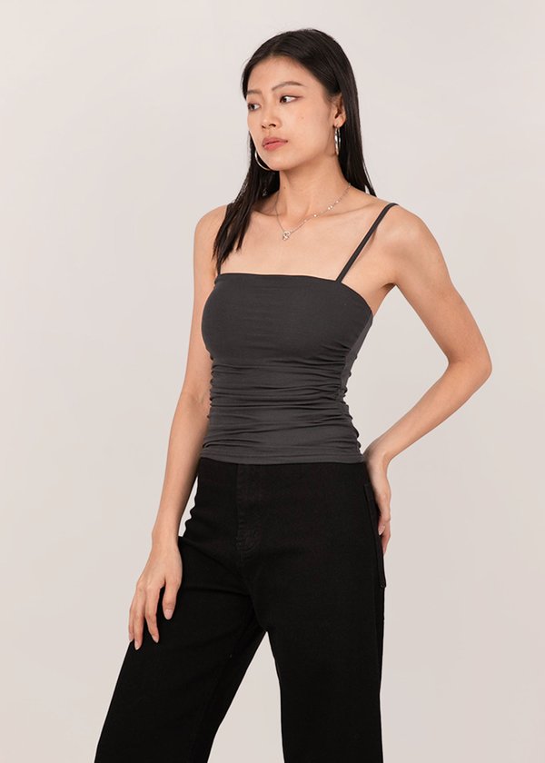 Ultra Soft Ruched Spag Top in Gun Metal