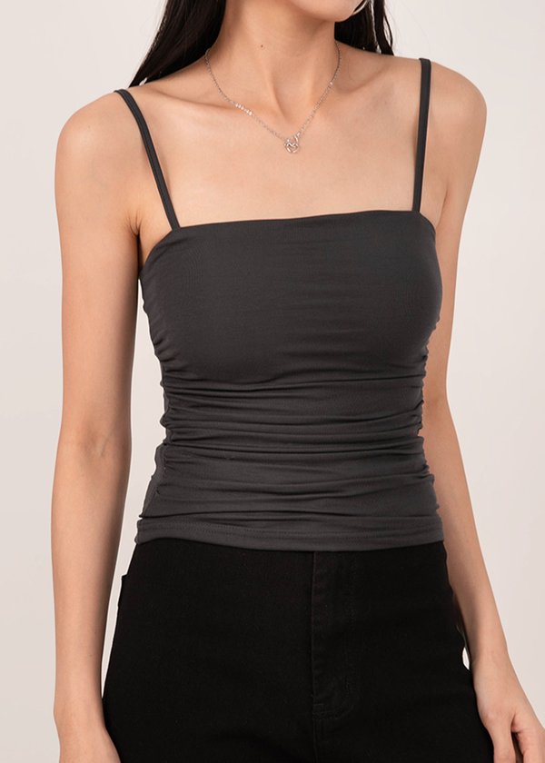 Ultra Soft Ruched Spag Top in Gun Metal 