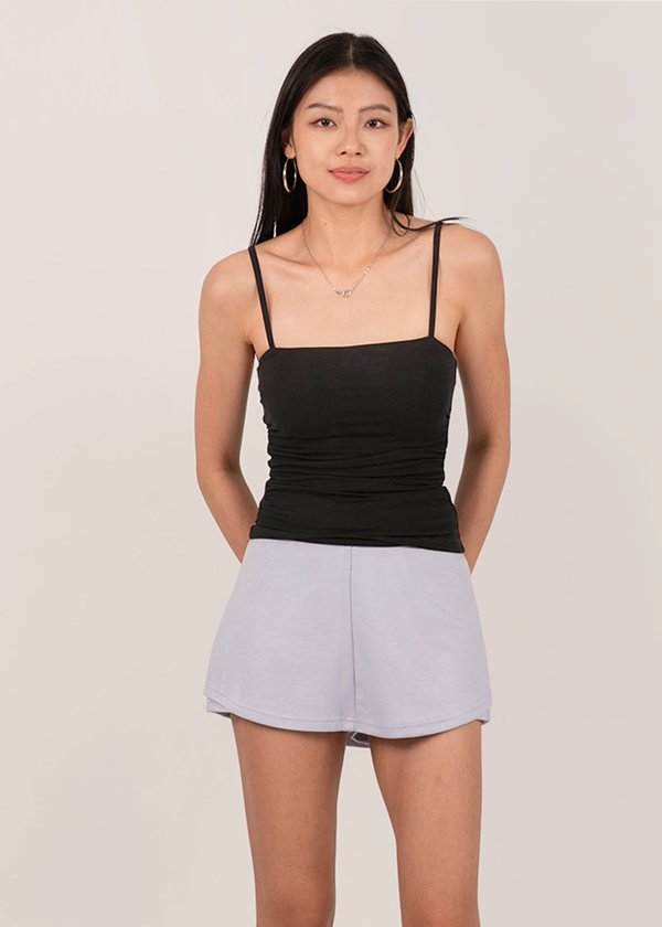 Ultra Soft Ruched Spag Top in Black