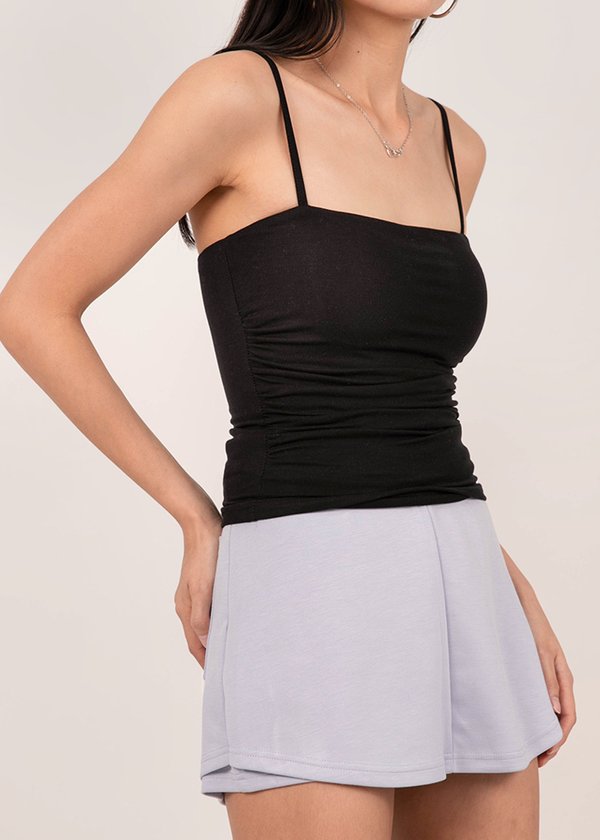 Ultra Soft Ruched Spag Top in Black