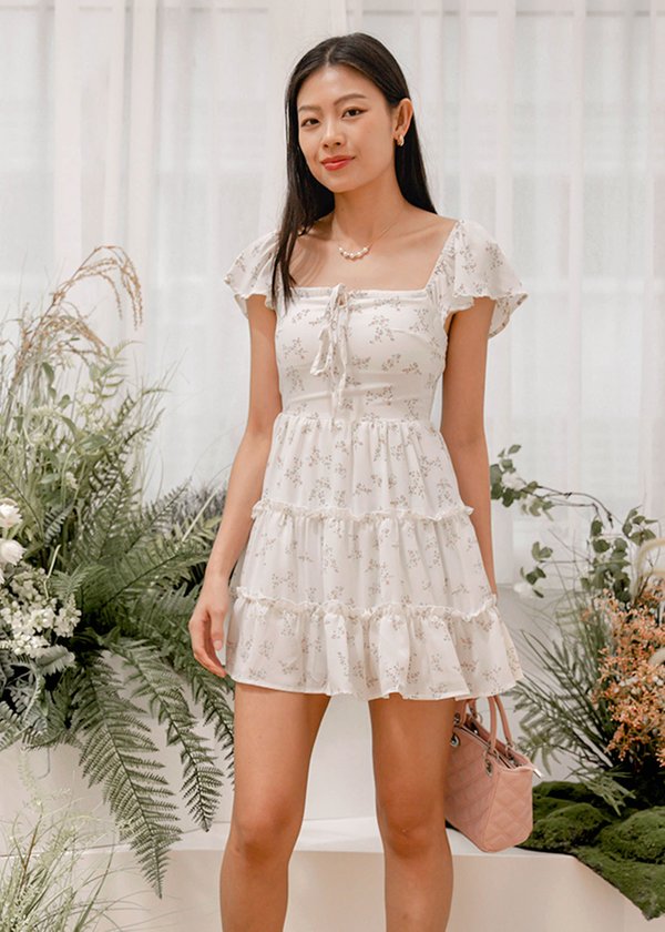 Cupid Flutter Dress Romper in Florals (White) 