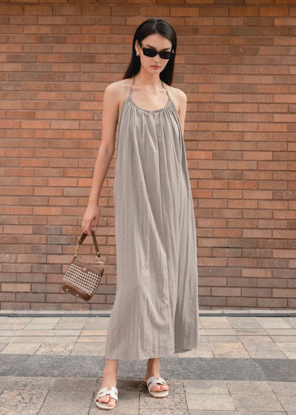 Daybreak Halter Maxi Dress in Smokey Taupe 