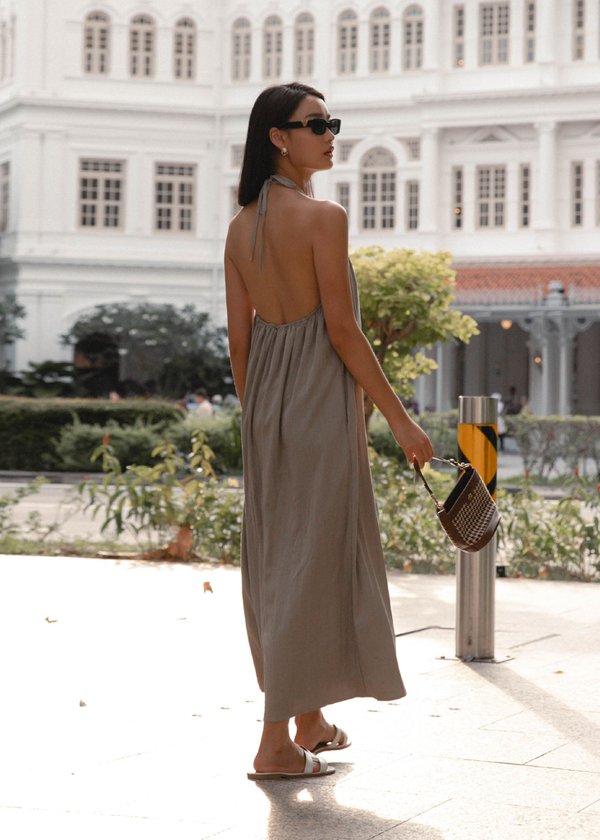 Daybreak Halter Maxi Dress in Smokey Taupe 