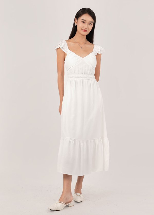 Love At First Sight Flutter Midi Dress in White