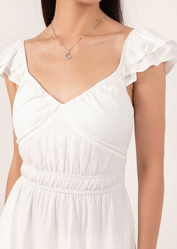 Love At First Sight Flutter Midi Dress in White