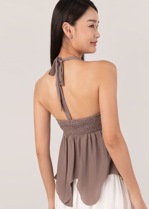 Sugar Rush Chiffon Halter Top in Light Brown