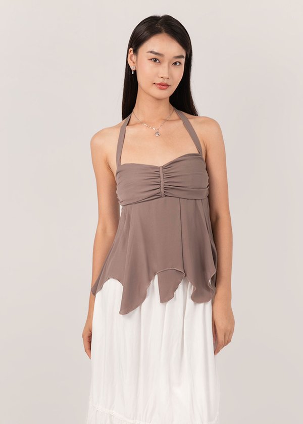 Sugar Rush Chiffon Halter Top in Light Brown