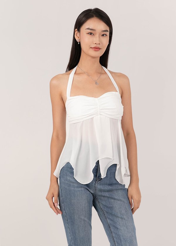 Sugar Rush Chiffon Halter Top in White