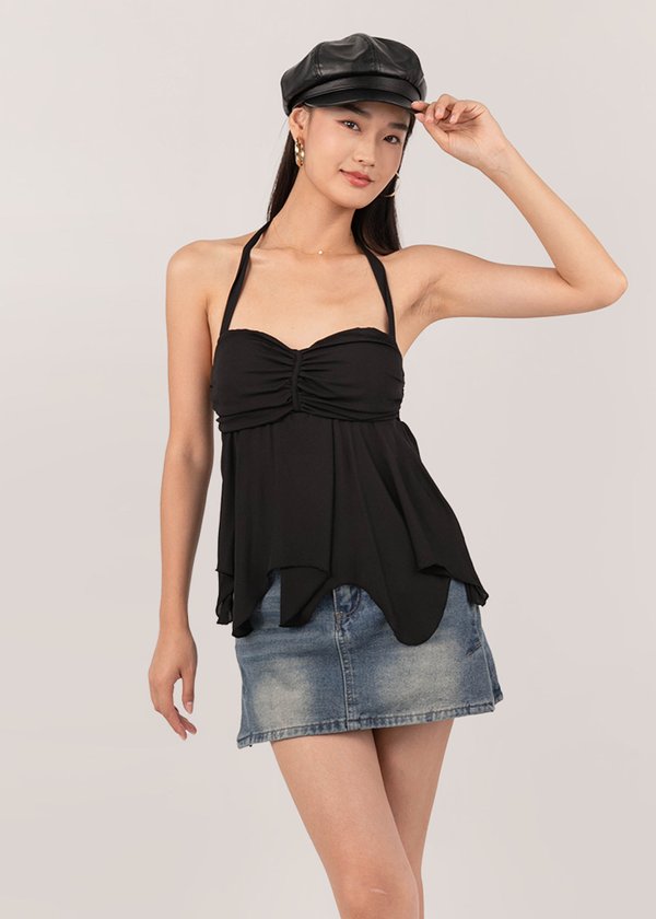 Sugar Rush Chiffon Halter Top in Black