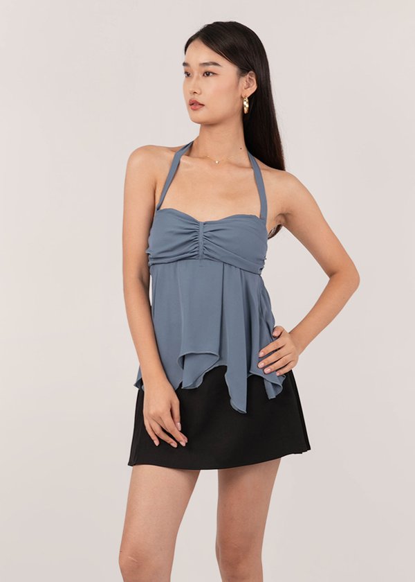 Sugar Rush Chiffon Halter Top in Steel Blue