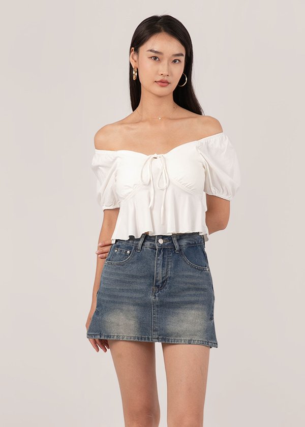 Bubble Pop Puffy Sleeve Top in White