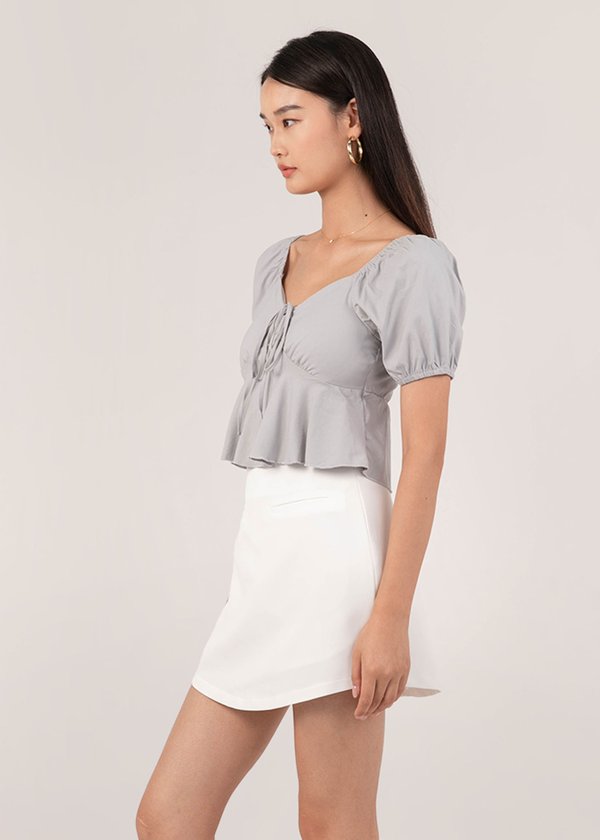 Bubble Pop Puffy Sleeve Top in Ash Grey