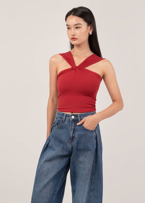 Beth 2 Way Knotted Top in Ruby Red