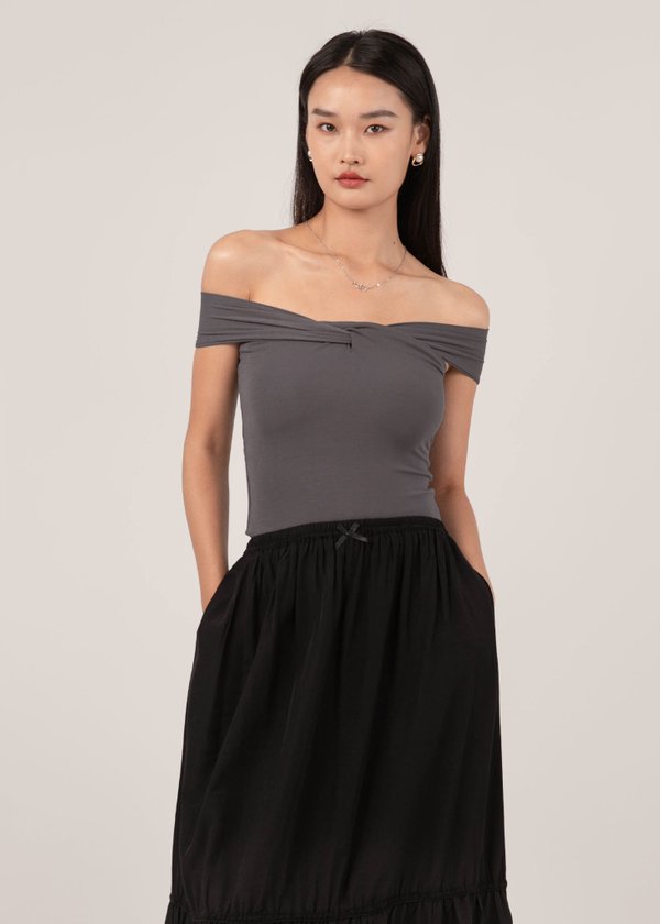 Beth 2 Way Knotted Top in Graphite