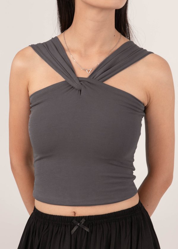 Beth 2 Way Knotted Top in Graphite