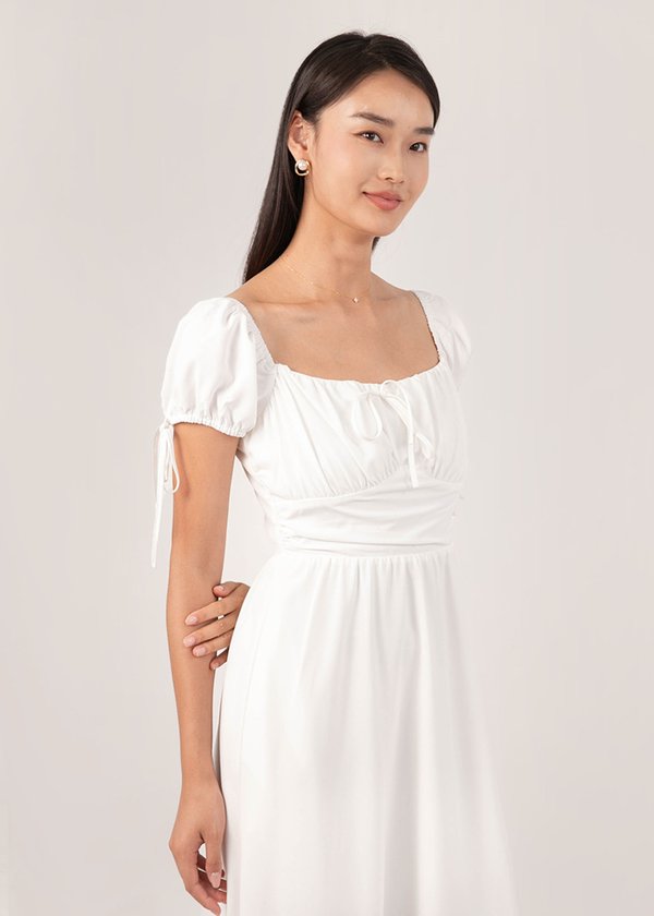 City Girl Ruched Midi Dress in White