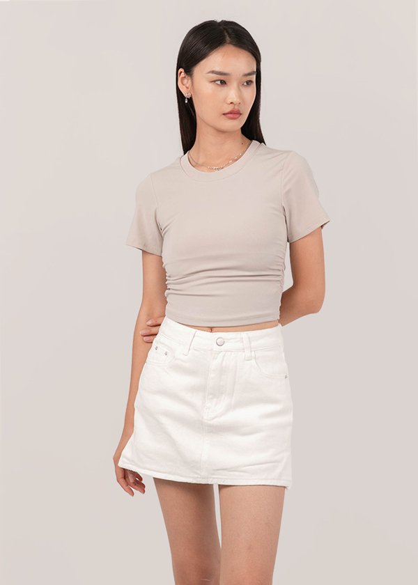 Endless Comfort Ruched Tee in Light Taupe