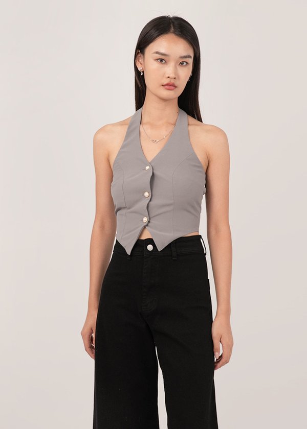 Gentle Aura Halter Top in Dove Grey