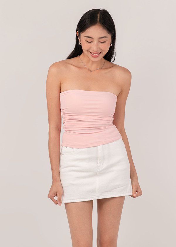 Ultra Soft Ruched Tube Top in Baby Pink