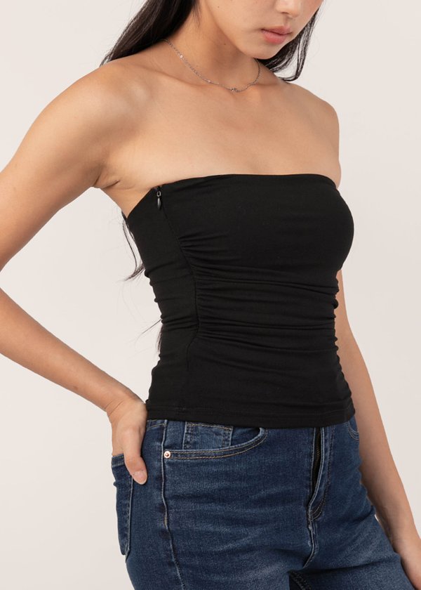 Ultra Soft Ruched Tube Top in Black