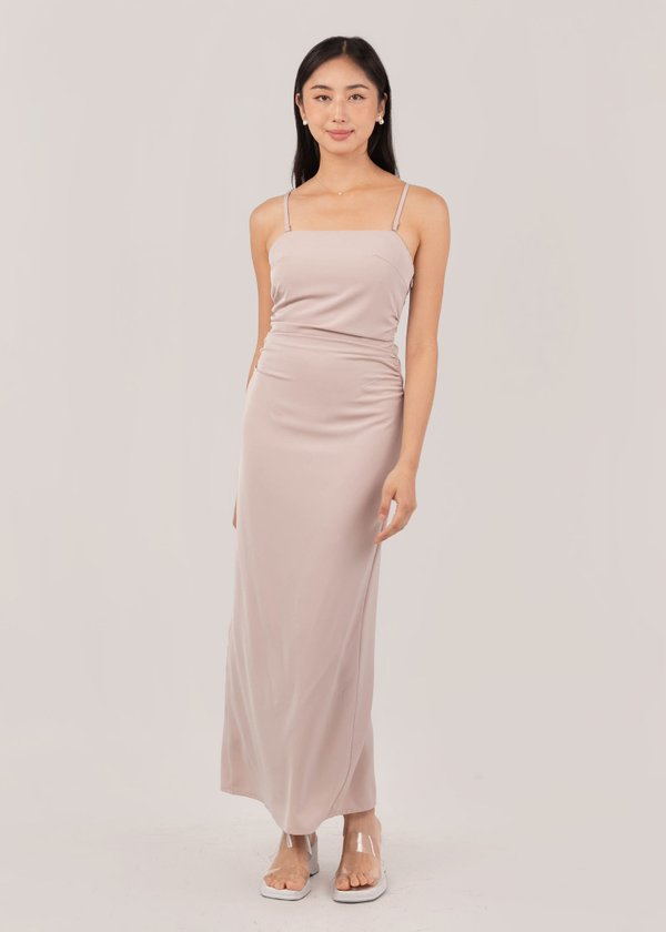 Moonlit Knotted Back Midi Dress in Nude Pink