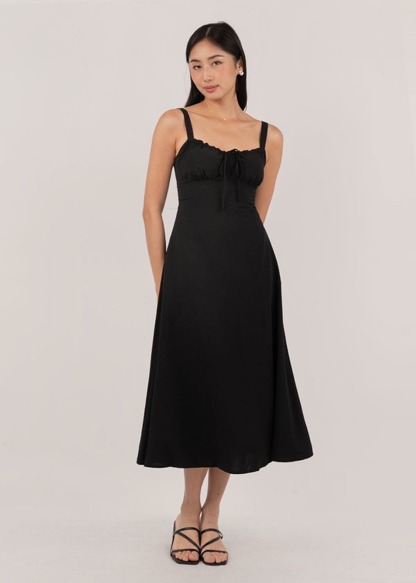 Spring Breeze Midi Dress in Black