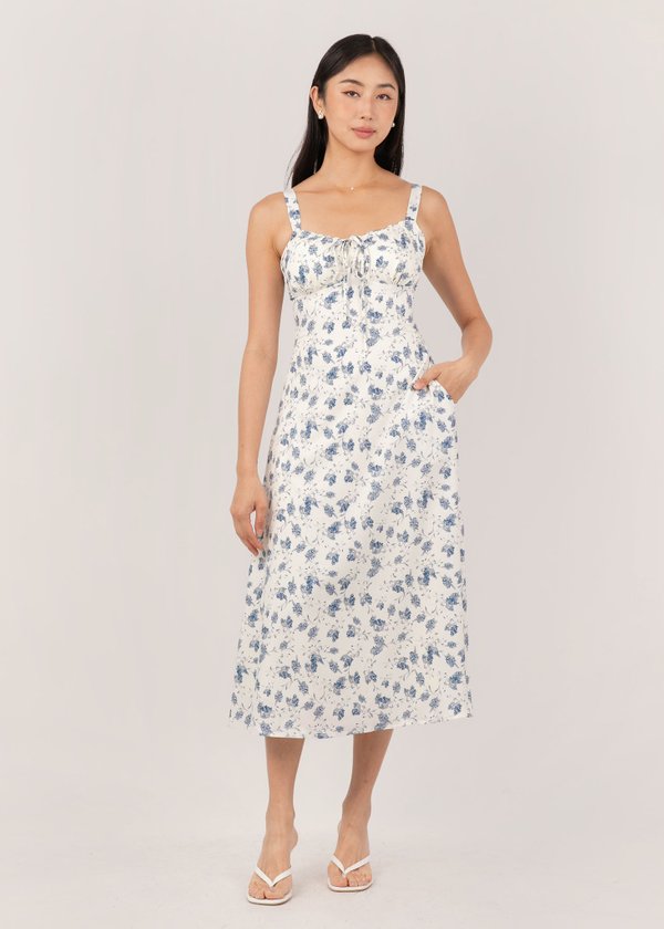 Spring Breeze Midi Dress in Florals (Maverick Blue)