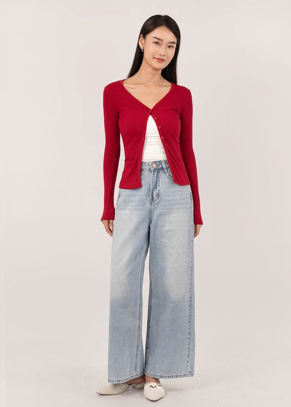 Hug in a Knit Cardigan Top in Cherry Red