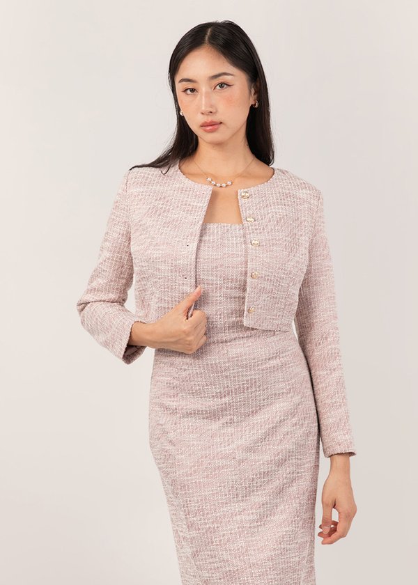 With Class Tweed Jacket in Dusty Pink