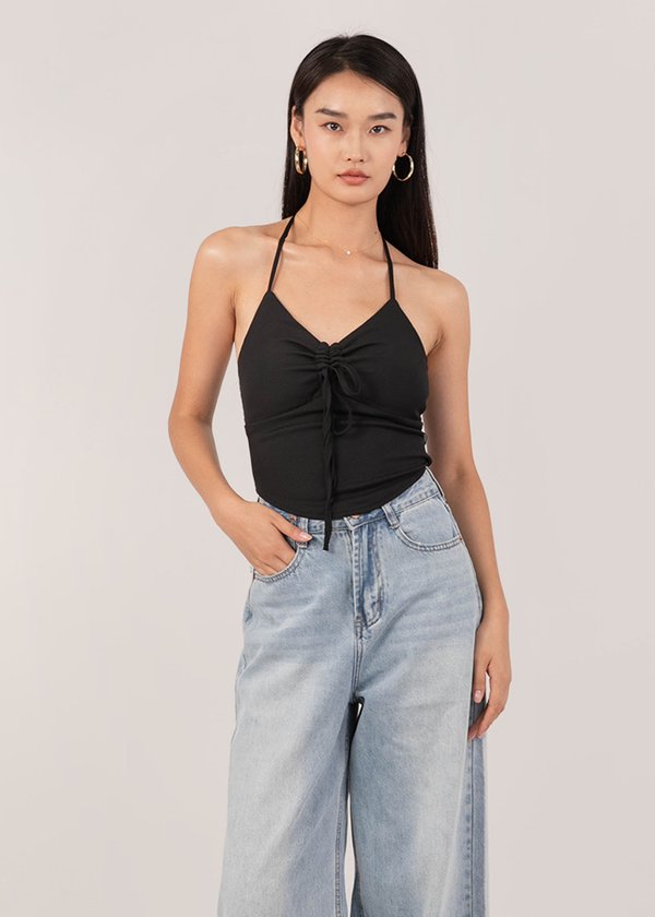 Skyline Halter Ruched Top in Black