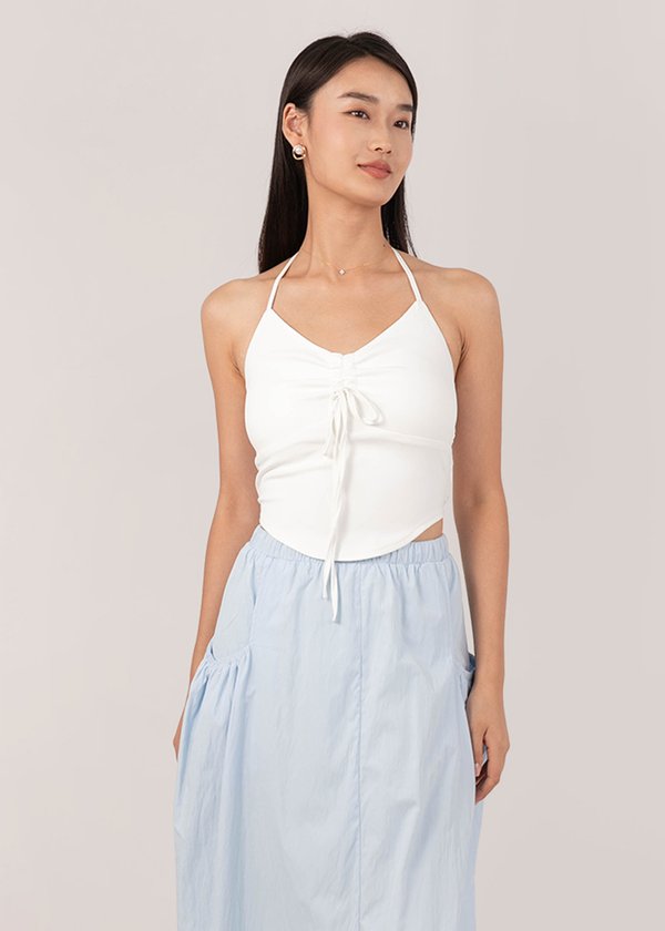 Skyline Halter Ruched Top in White 