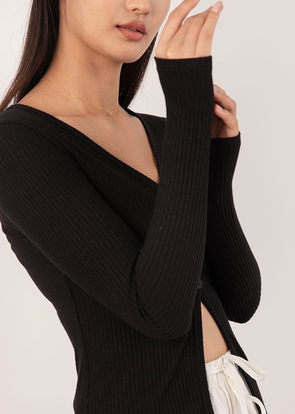 Hug in a Knit Cardigan Top in Black