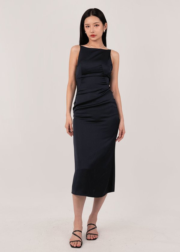 Eternal Luxe Cowl Back Midi Dress in Midnight